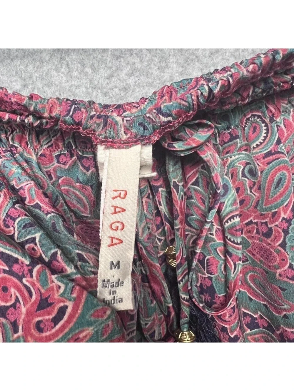 Anthropologie Raga Womens Paisley Tassel Pull On Shorts M Boho Hippie Beach chic